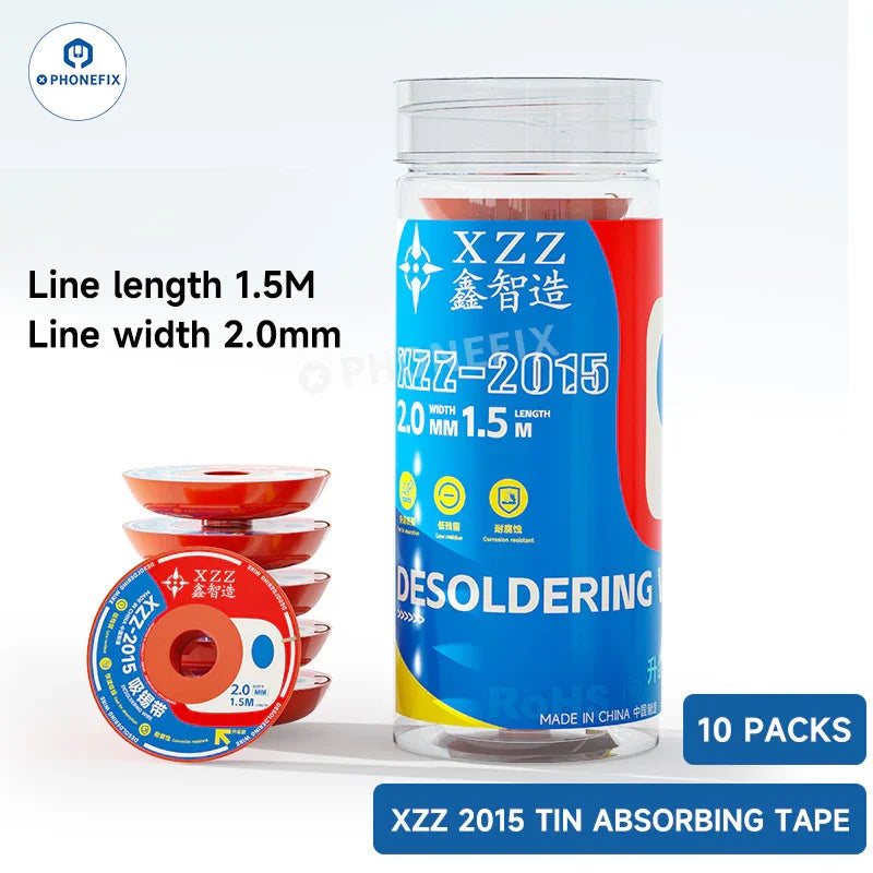 Clean copper solder wick for desoldering, PHONEFIX XZZ-2015 3015 desoldering wire, pure copper braid for electronics repair.