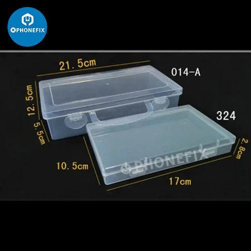 Plastic storage box for phone repair hardware accessories, branded PHONEFIX, with compartments for organizing small phone repair parts.