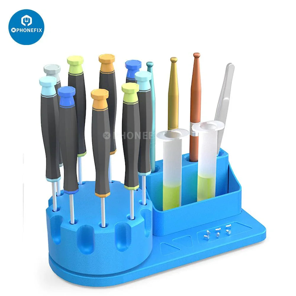 Support de rangement pour tournevis rotatif PHONEFIX 360 degrés 2UUL dans une boîte de rangement robuste avec compartiments pour organiser les outils.