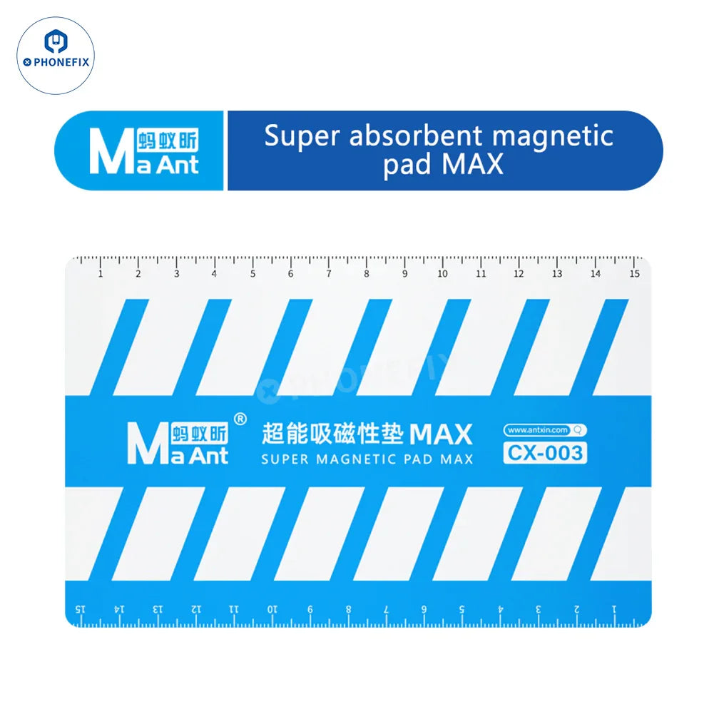 PHONEFIX MaAnt CX-003 super magnetic screw storage pad with measuring ruler in a compact storage box, ideal for organizing small screws.