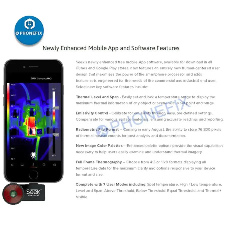 Seek Compact Thermal Camera by PHONEFIX, a portable thermal imaging tool for iOS and Android PCB repair detection.