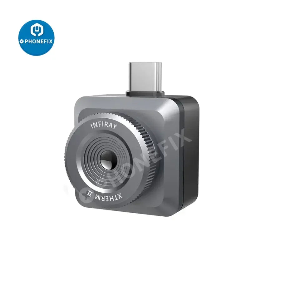 PHONEFIX T2L Smart Phones Infrared Thermal Imaging Camera showing thermal images on a smartphone screen.