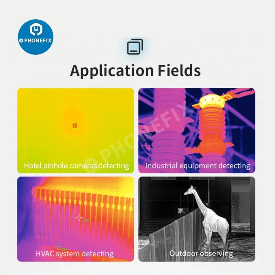 PHONEFIX T2L Smart Phones Infrared Thermal Imaging Camera showing thermal images on a smartphone screen