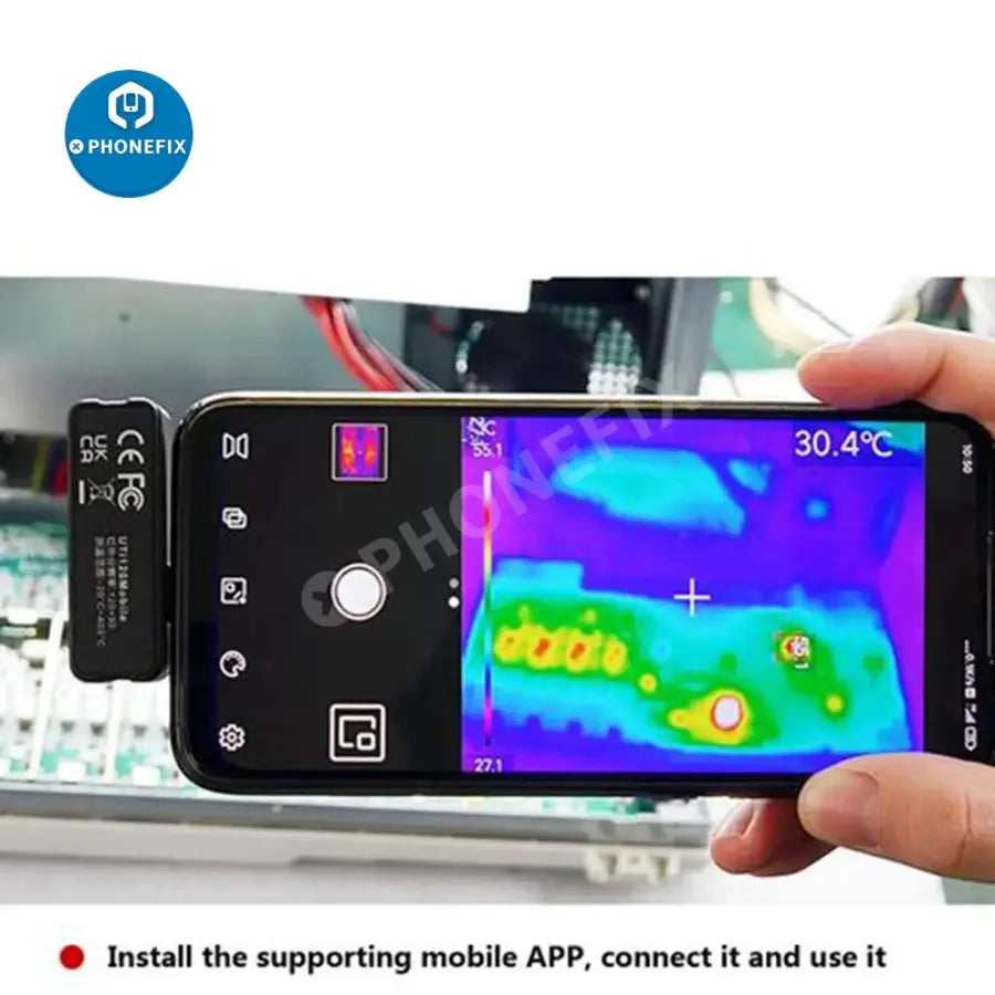 PHONEFIX UTi120 thermal imaging camera for Android phones, infrared camera with Type-C connection, used for thermal imaging.