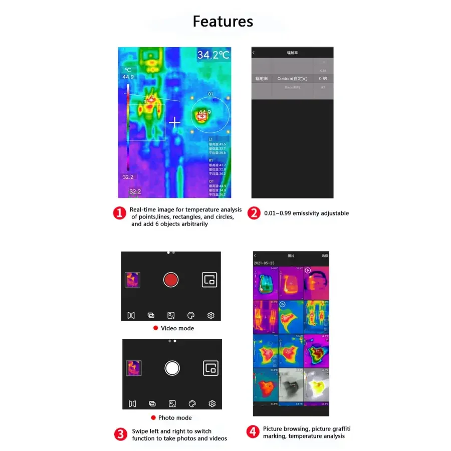 PHONEFIX UTi120 Thermal Imaging Camera for Android phones with Type-C port, infrared thermal imager for mobile temperature detection.