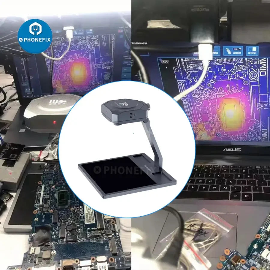 PHONEFIX IIT ShortCam infrared thermal imaging camera for PCB board diagnosis, detecting heat issues with thermal imaging technology.