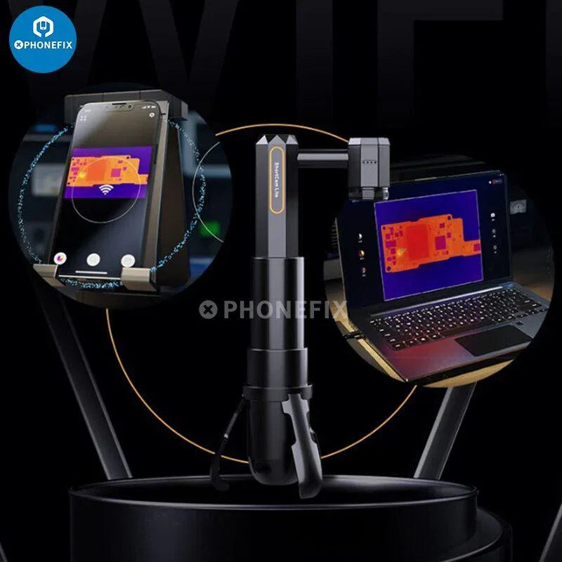 PHONEFIX IIT ShortCam infrared thermal imaging camera for PCB board diagnosis and defect detection, with thermal imaging capabilities.