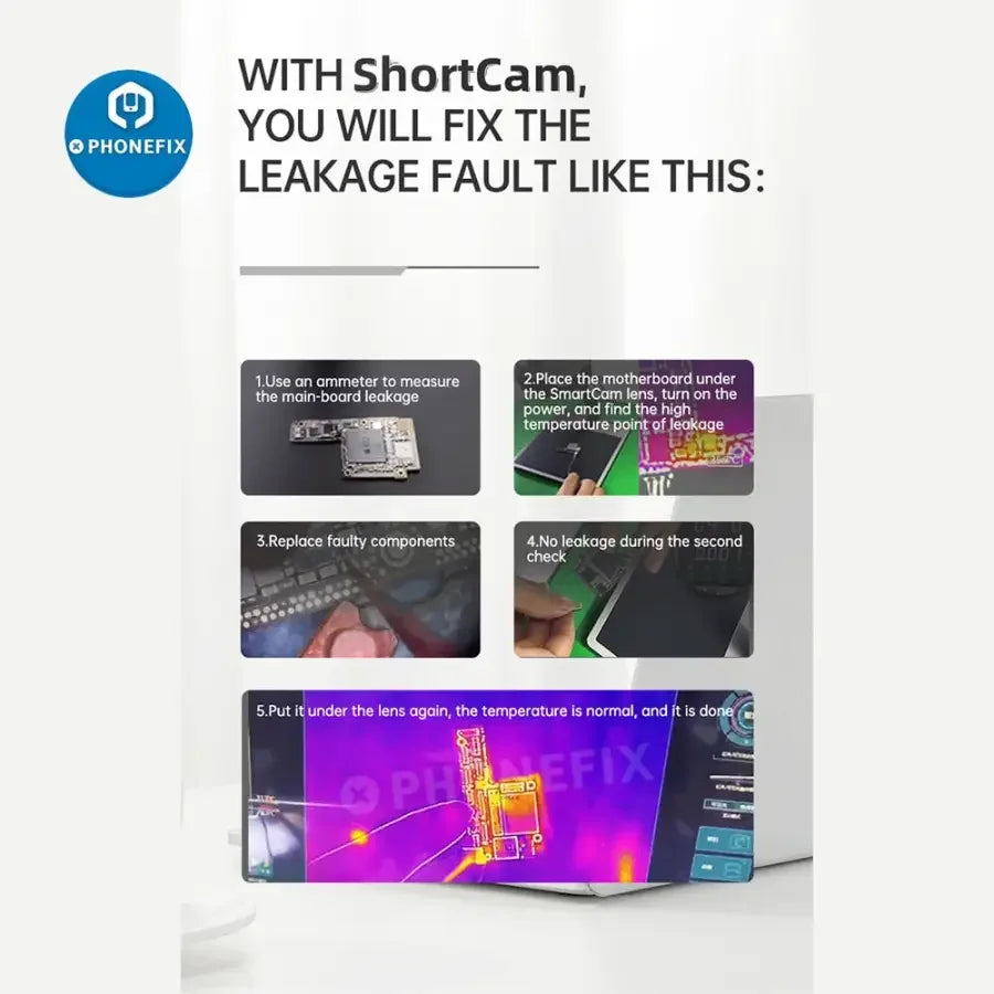 Qianli Toolplus Super Cam X thermal imaging camera for PCB fault detection, showing heat patterns on electronic circuit boards