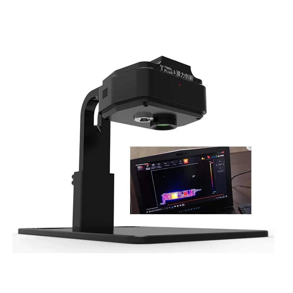 Thermal Imaging Camera by PHONEFIX showing infrared thermal image for PCB fault testing and infrared imaging analysis.