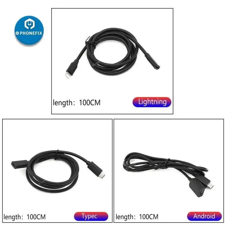 Android Lightning extension cable for SEEK Thermal Camera by PHONEFIX, showing the cable connected to a thermal imaging camera.