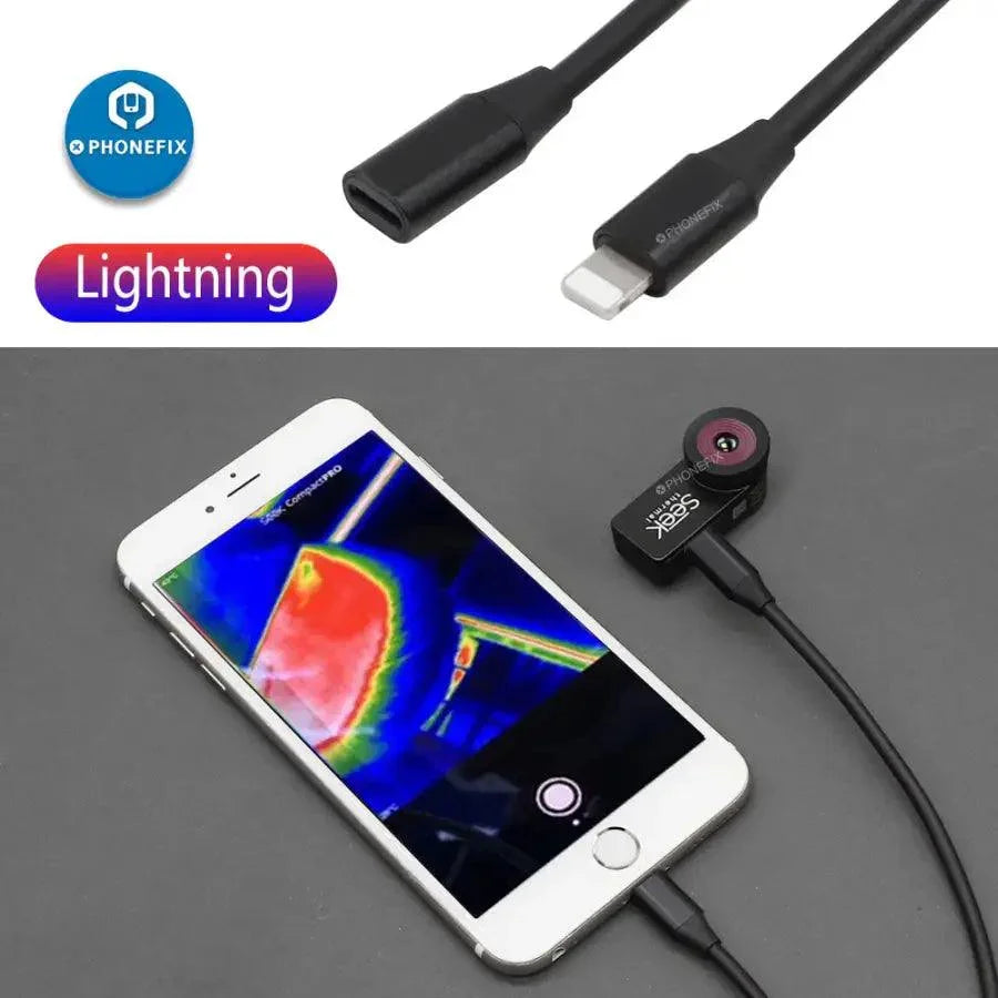 Android Lightning extension cable for SEEK Thermal Camera by PHONEFIX, used for connecting thermal imaging cameras to Android devices.