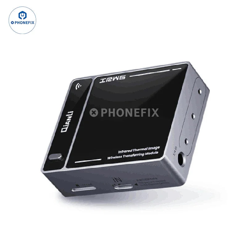 Wireless infrared thermal imaging camera module by PHONEFIX, showing compact thermal sensor with connection ports.