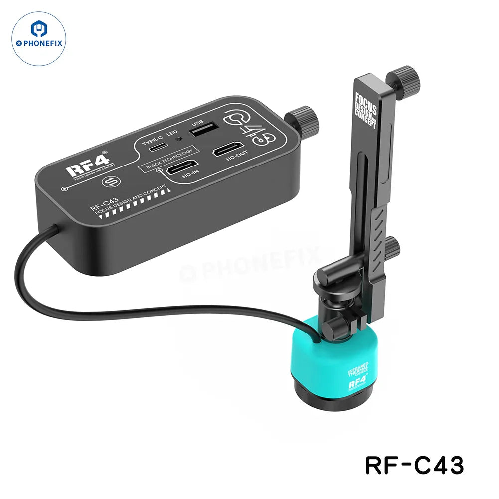 RF4 RF-C43 RF-C43B thermal imaging camera motherboard for fault detection, showing internal electronic components.