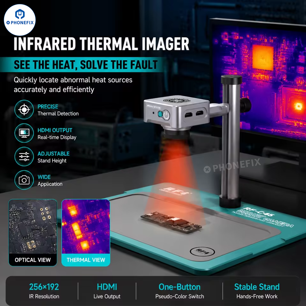 RF-C43 RF4 RF-C43B thermal imaging camera motherboard fault detection device used by PHONEFIX, showcasing internal components.