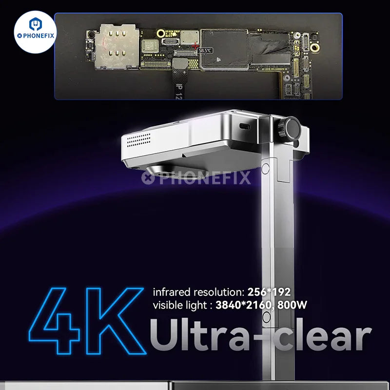 PHONEFIX ShortCam III 4K dual-light thermal imaging camera showing thermal and visible images in a compact device.