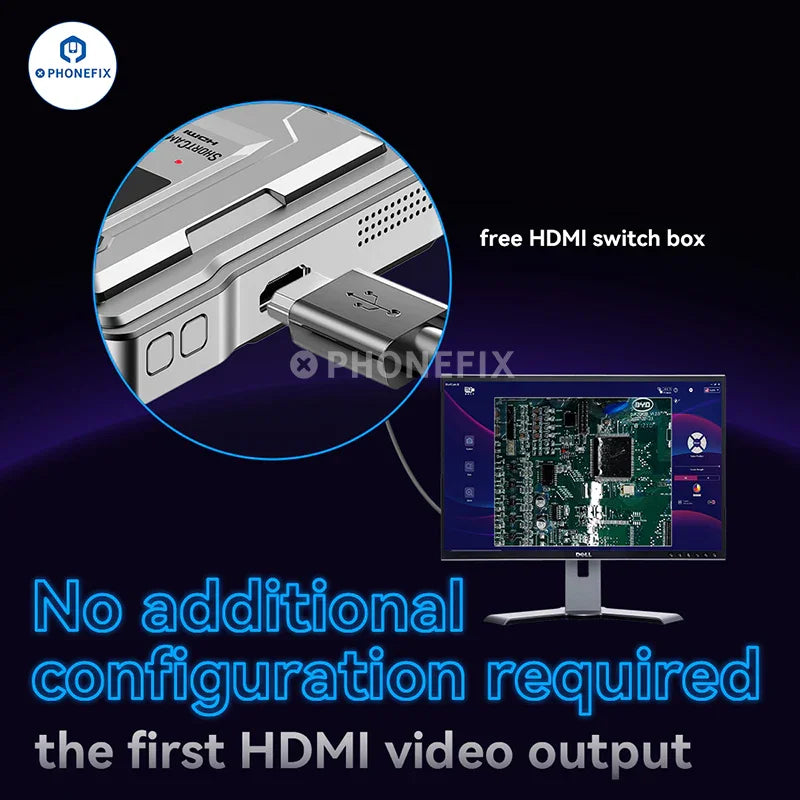 PHONEFIX ShortCam III 4K dual-light thermal imaging camera showing thermal and visual images on the device screen.