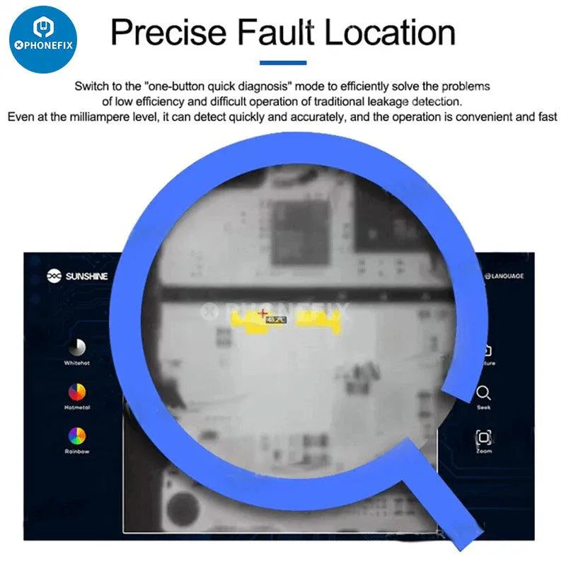 PHONEFIX TB-03S infrared thermal camera for PCB fault diagnosis, compact thermal imaging device for rapid diagnostics.