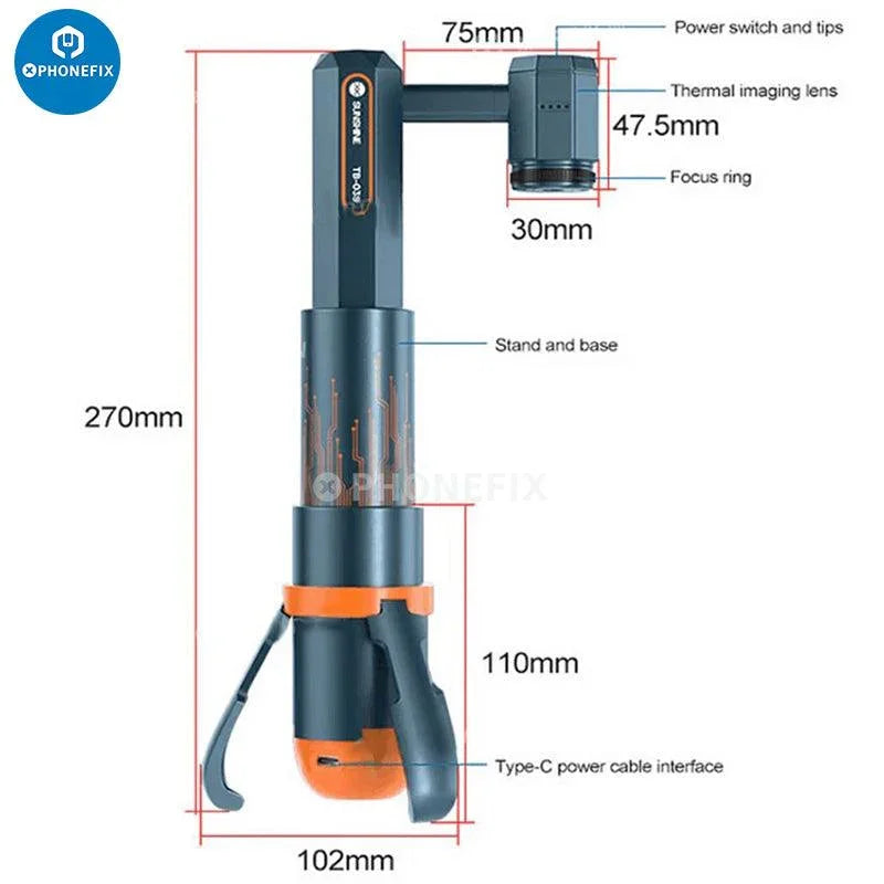 PHONEFIX TB-03S Infrared Thermal Camera for PCB fault diagnosis, compact thermal imaging device for rapid fault detection.