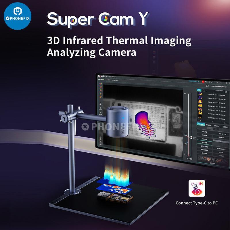 QIANLI SuperCam 3D thermal imaging camera for PCB troubleshooting, showcasing the device with thermal display and ergonomic design.