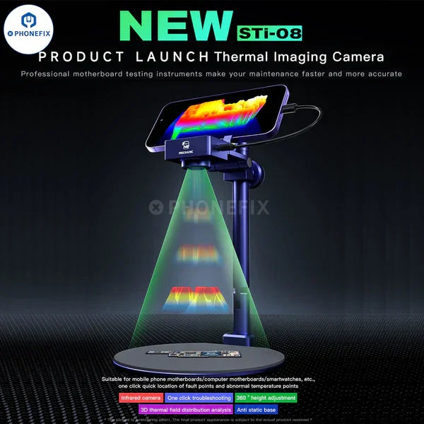 QIANLI SuperCam 3D Thermal Imager Camera for PCB troubleshooting showing thermal heat map and PCB details.