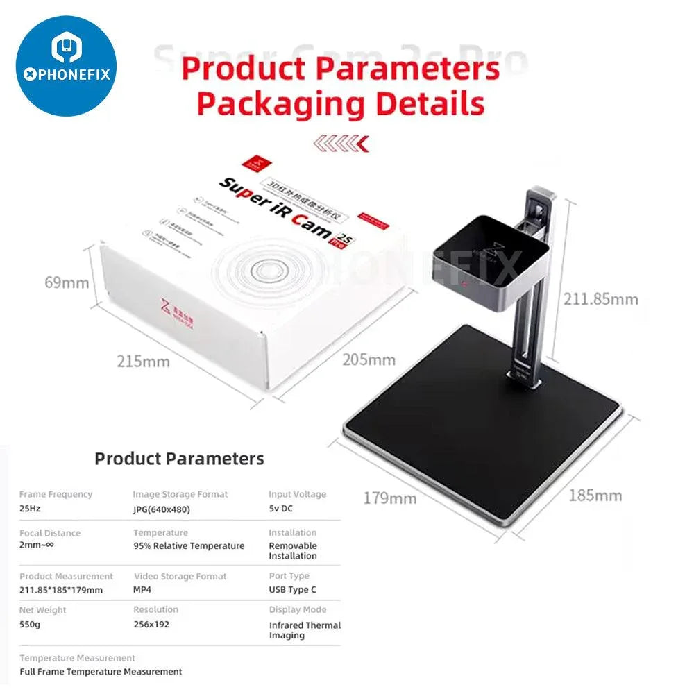 Caméra thermique infrarouge 3D Qianli MEGA-IDEA Super IR Cam 2S présentant un capteur infrarouge frontal et un design compact.