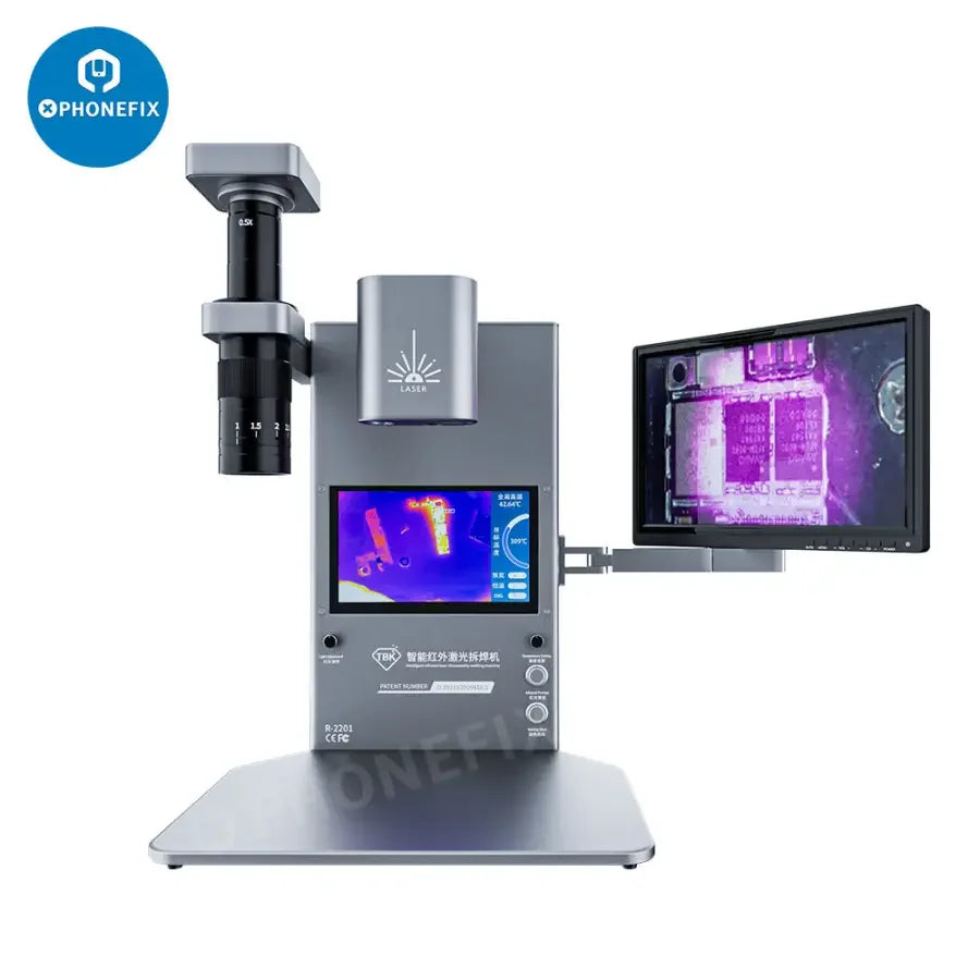 PhoneFix TBK R-2201 infrared laser disassembly welding machine with thermal imaging camera and HD display for precise repairs.