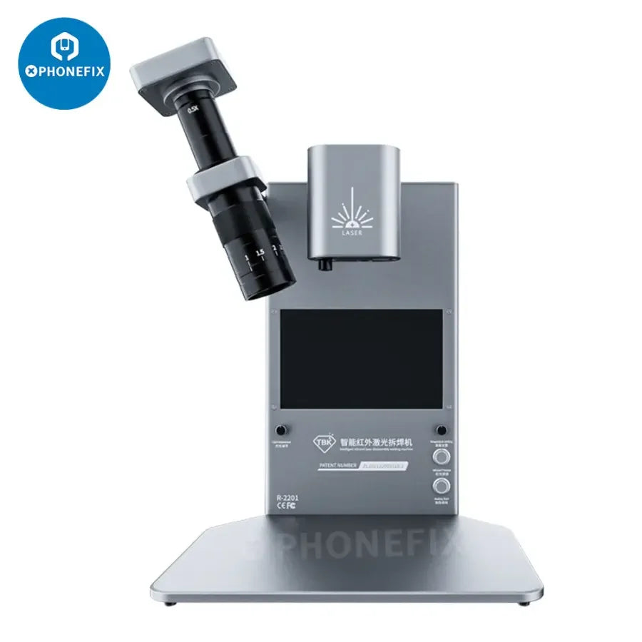 Caméra d'imagerie thermique sur machine de soudage-démontage laser infrarouge TBK R-2201 avec écran HD par PHONEFIX.