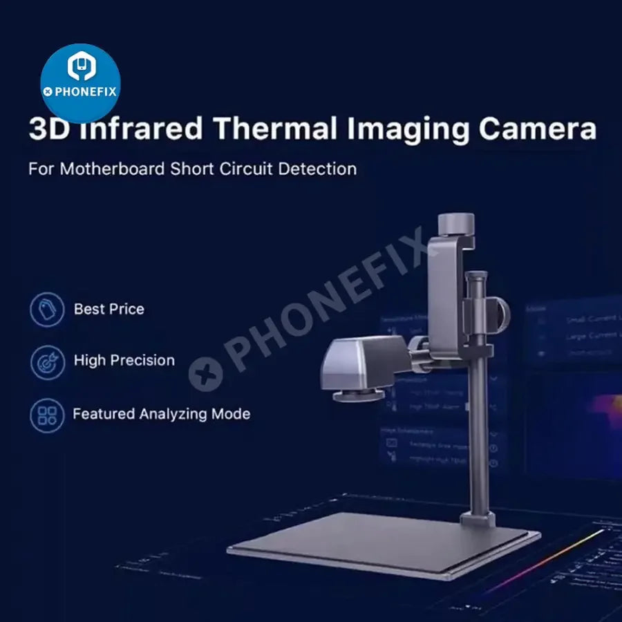 La cámara termográfica infrarroja 3D Z1 de PHONEFIX muestra la detección de fallos en la placa base y las firmas térmicas.
