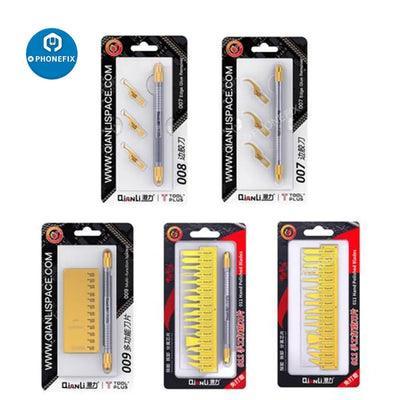 Kit de couteau QianLi Blade IC Pry and Glue Removal de PHONEFIX, comprenant une pince à épiler et des outils de précision pour la réparation électronique.