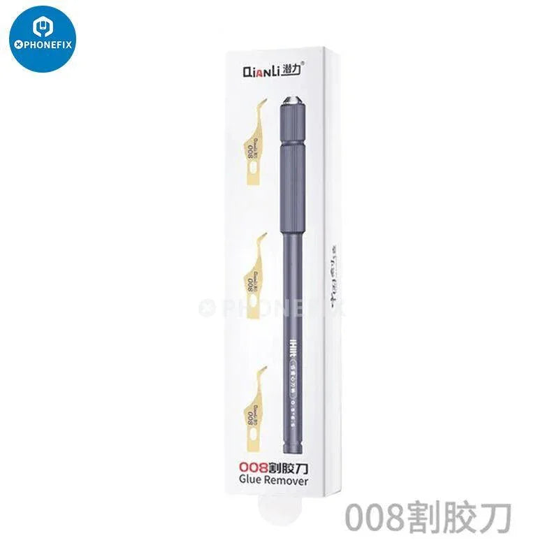 Kit de couteau QianLi Blade IC Pry and Glue Removal de PHONEFIX, comprenant des pinces et des couteaux de précision pour la réparation électronique.