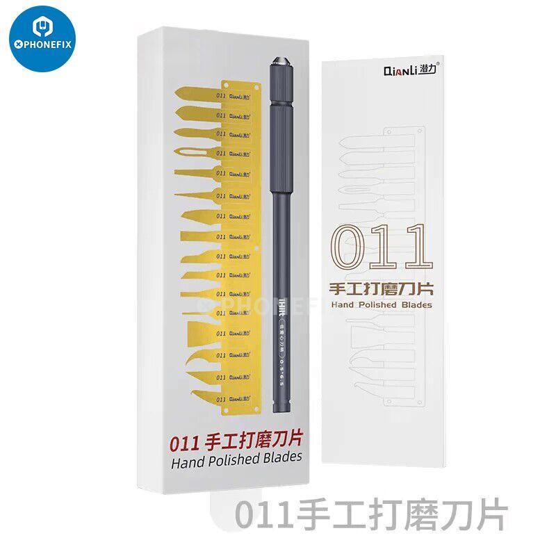 Kit de couteau QianLi Blade IC Pry and Glue Removal de PHONEFIX, comprenant une pince à épiler et des couteaux pour la réparation électronique.