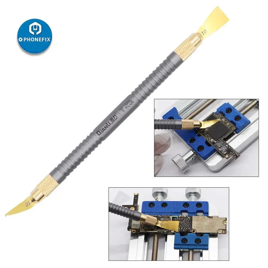 Qianli 011 Hand Polished Blades BGA Glue Removal Tool set with precision tweezers and knives for electronics repair by PHONEFIX