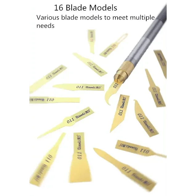 Qianli 011 Hand Polished Blades BGA Glue Removal Tool for precise electronic repairs, featuring tweezers and knife tools by PHONEFIX.