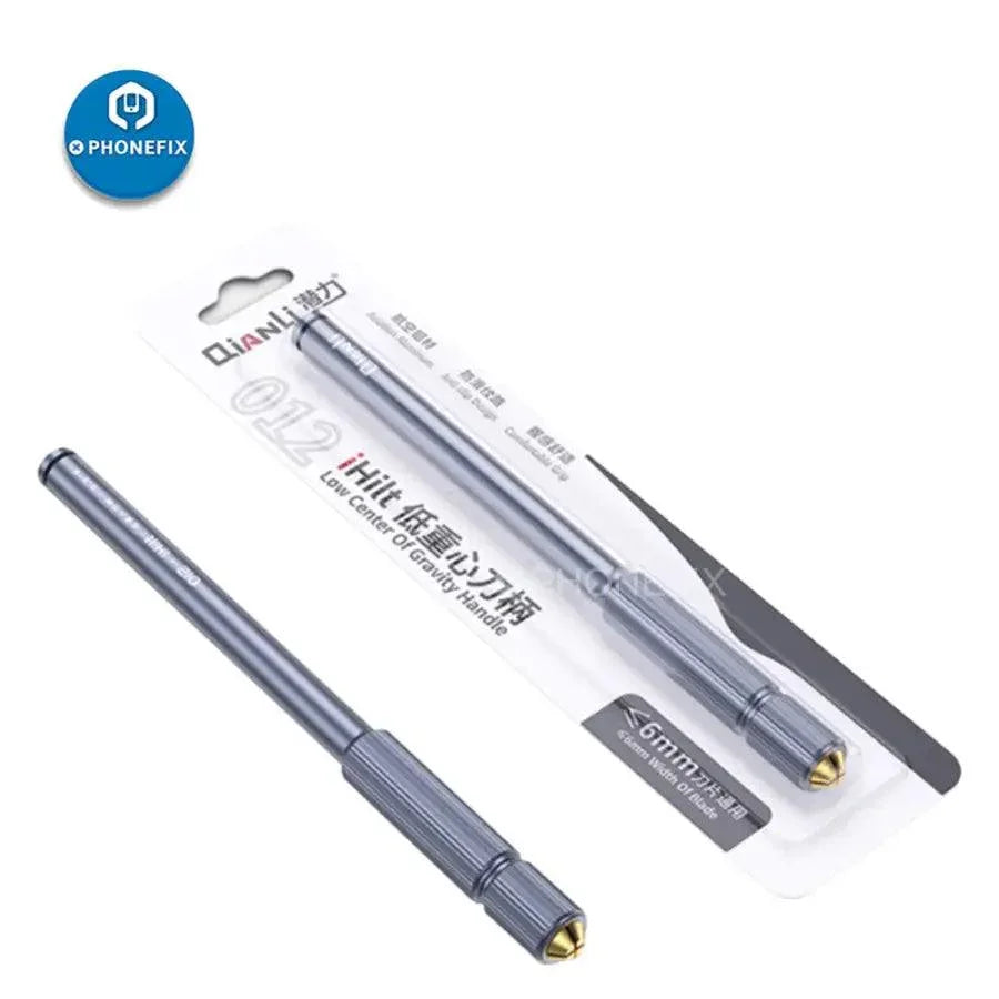 Qianli 012 iHilt aluminium alloy knife handle for IC chip removal, part of PHONEFIX tweezers and knife tools collection.