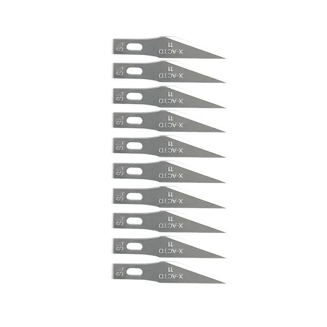 Set of 10 stainless steel blades and carving knives from PHONEFIX, ideal for PCB repair and precision electronics work.