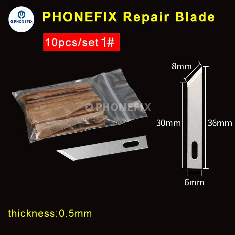Set of 10 stainless steel blades and carving knives from PHONEFIX for PCB repair, scraping, and precise electronic work.