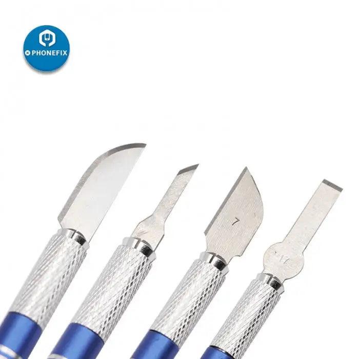 Stainless steel engraving craft knife blade for DIY repair, part of PHONEFIX tweezers and knife tools collection.