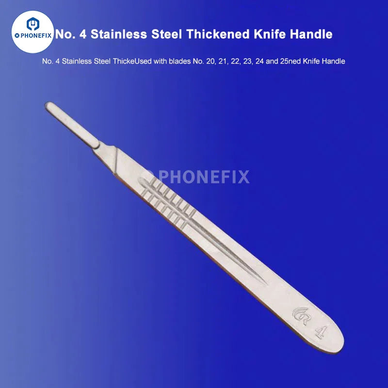 Set of 10 sterile carbon steel scalpel knife blades with tweezers and knife tools from PHONEFIX for precision cutting.