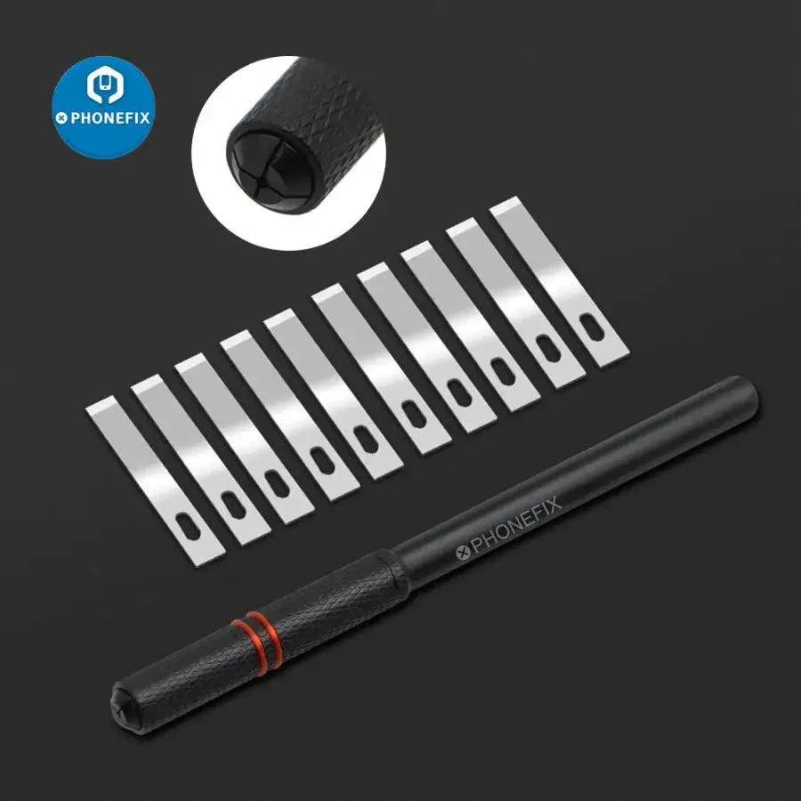 PhoneFix Face ID Dot Matrix Repair Blade Set with precision tweezers and knife tools for iPhone Face ID repair applications.