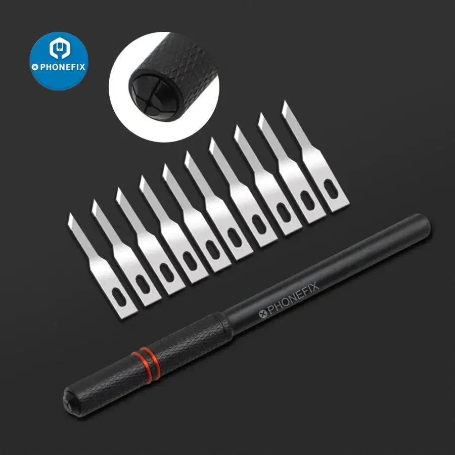 PhoneFix Face ID Dot Matrix Repair Blade Set with precision tweezers and knife tools for iPhone Face ID repair.