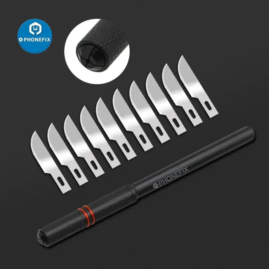 PhoneFix Face ID Dot Matrix Repair Blade Set with precision tweezers and knife tools for iPhone Face ID repair.