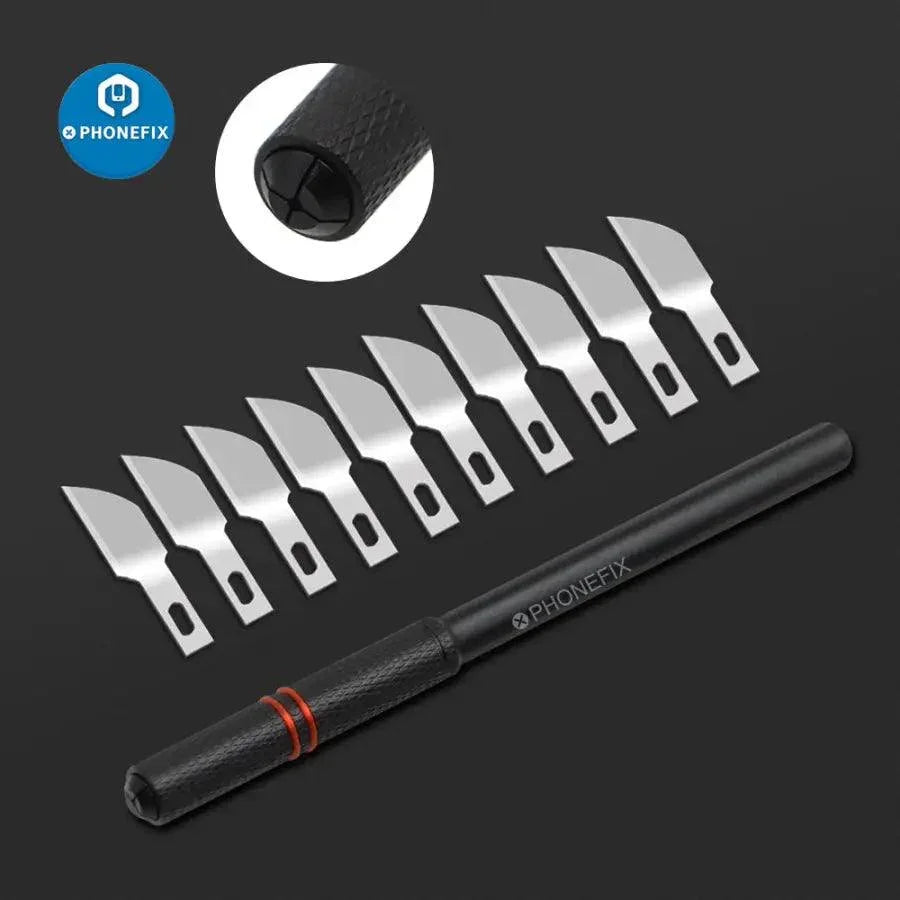 PhoneFix Face ID Dot Matrix Repair Blade Set with tweezers and precision knife tools for iPhone Face ID repair.