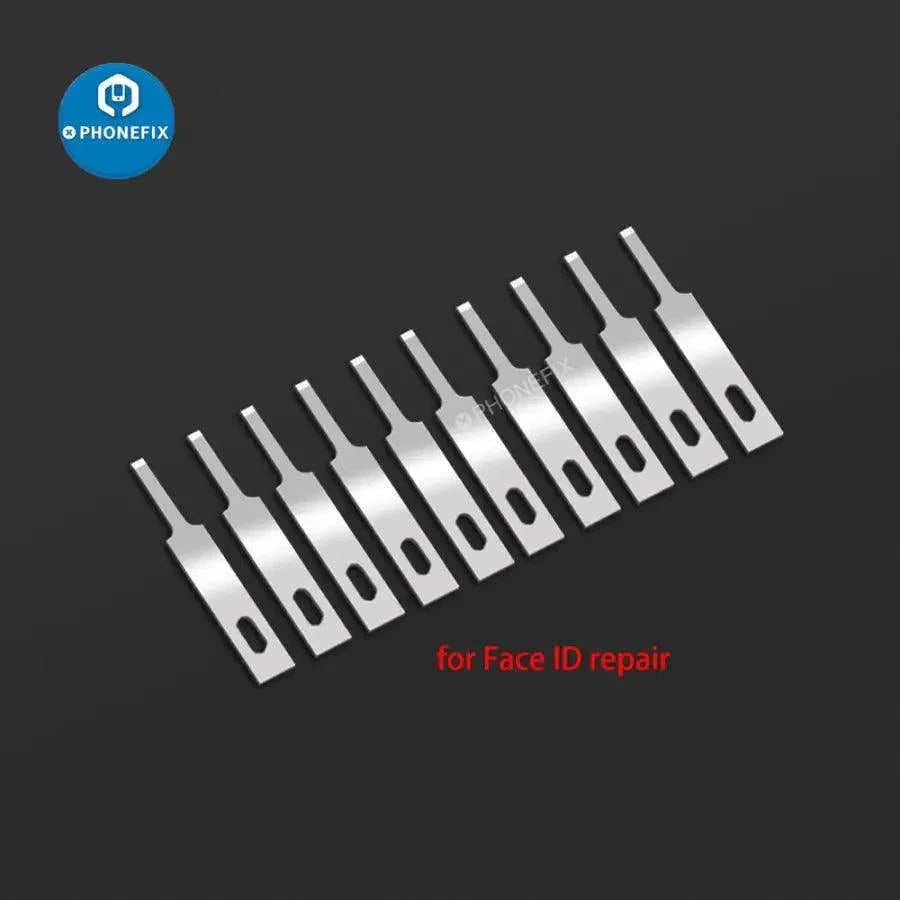PHONEFIX Face ID Dot Matrix Repair Blade Set with tweezers and precision knife tools for iPhone Face ID repair.