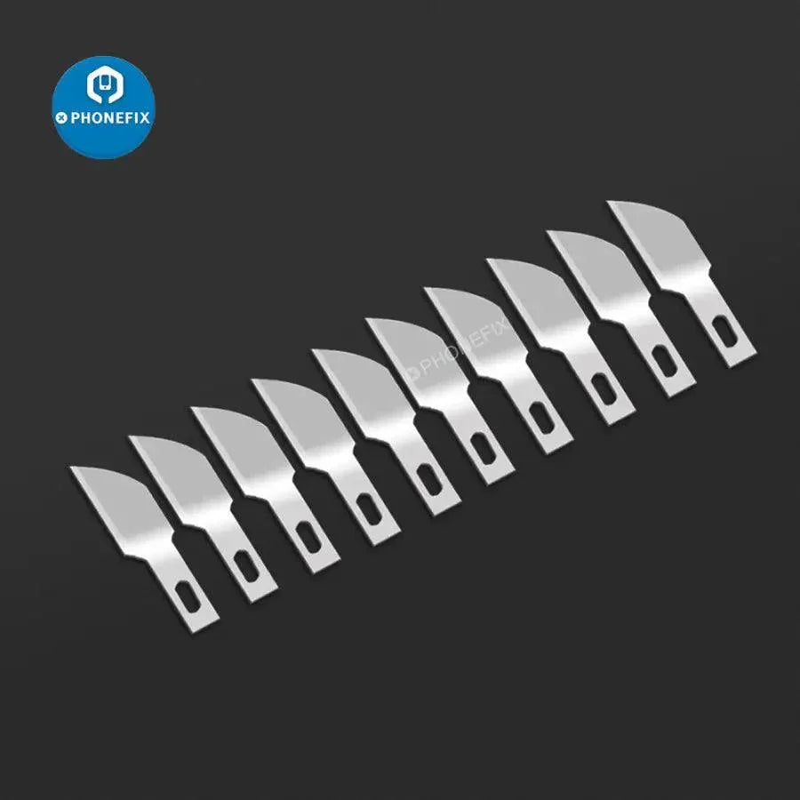 PhoneFix Face ID Dot Matrix Repair Blade Set with tweezers and knife tools for iPhone Face ID repair, includes handle and replacement blades.