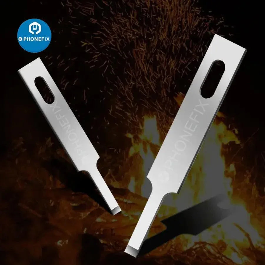 PhoneFix Face ID Dot Matrix repair blade set with tweezers and knife tools for face lattice repair, designed for precise electronic repairs.