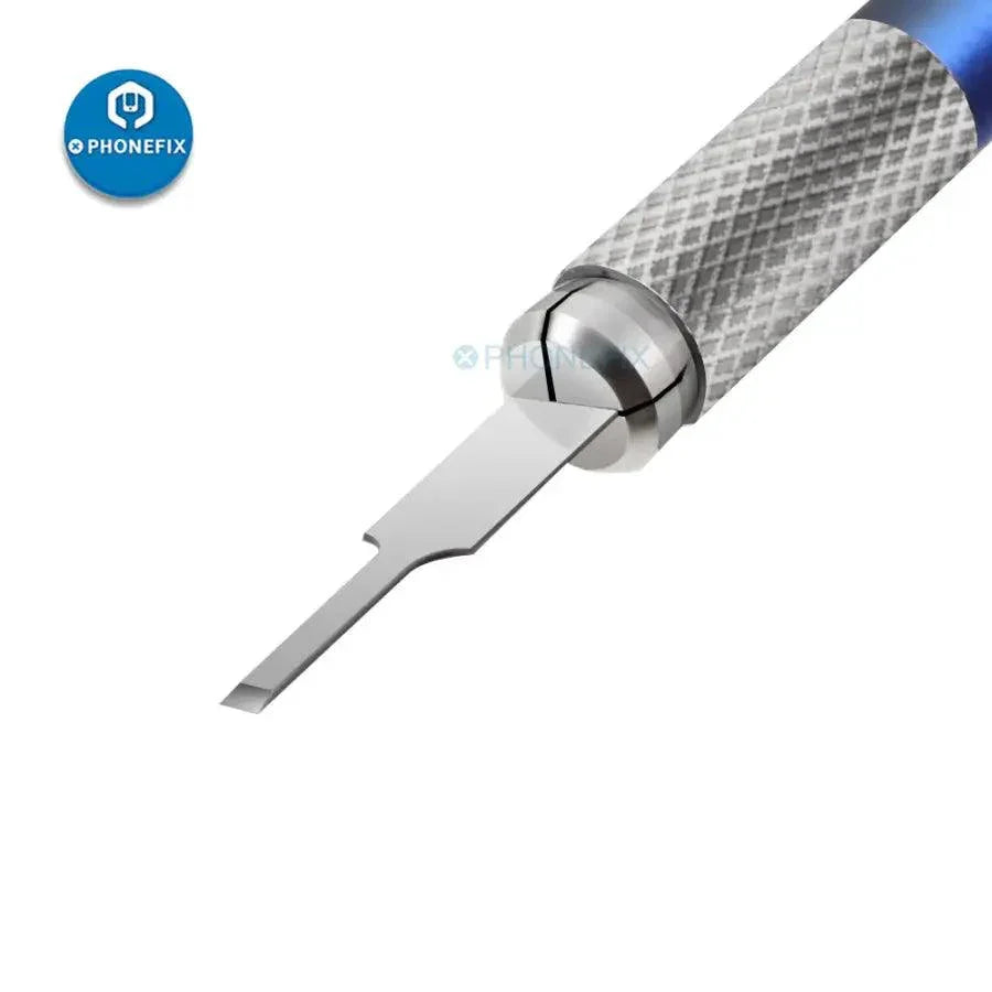 PhoneFix Face ID Dot Matrix repair blade set with tweezers and knife tools for face lattice repair, featuring precision blades and handle.