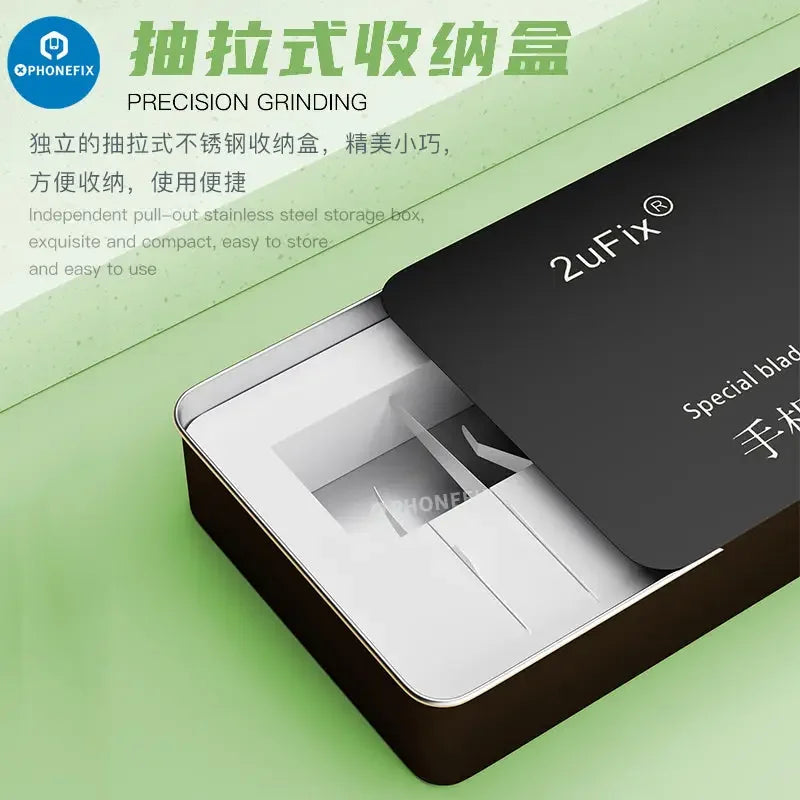 Juego especial de cuchillas curvas PHONEFIX 2uFix con pinzas y cuchillos para la extracción de circuitos integrados y la reparación de teléfonos móviles.