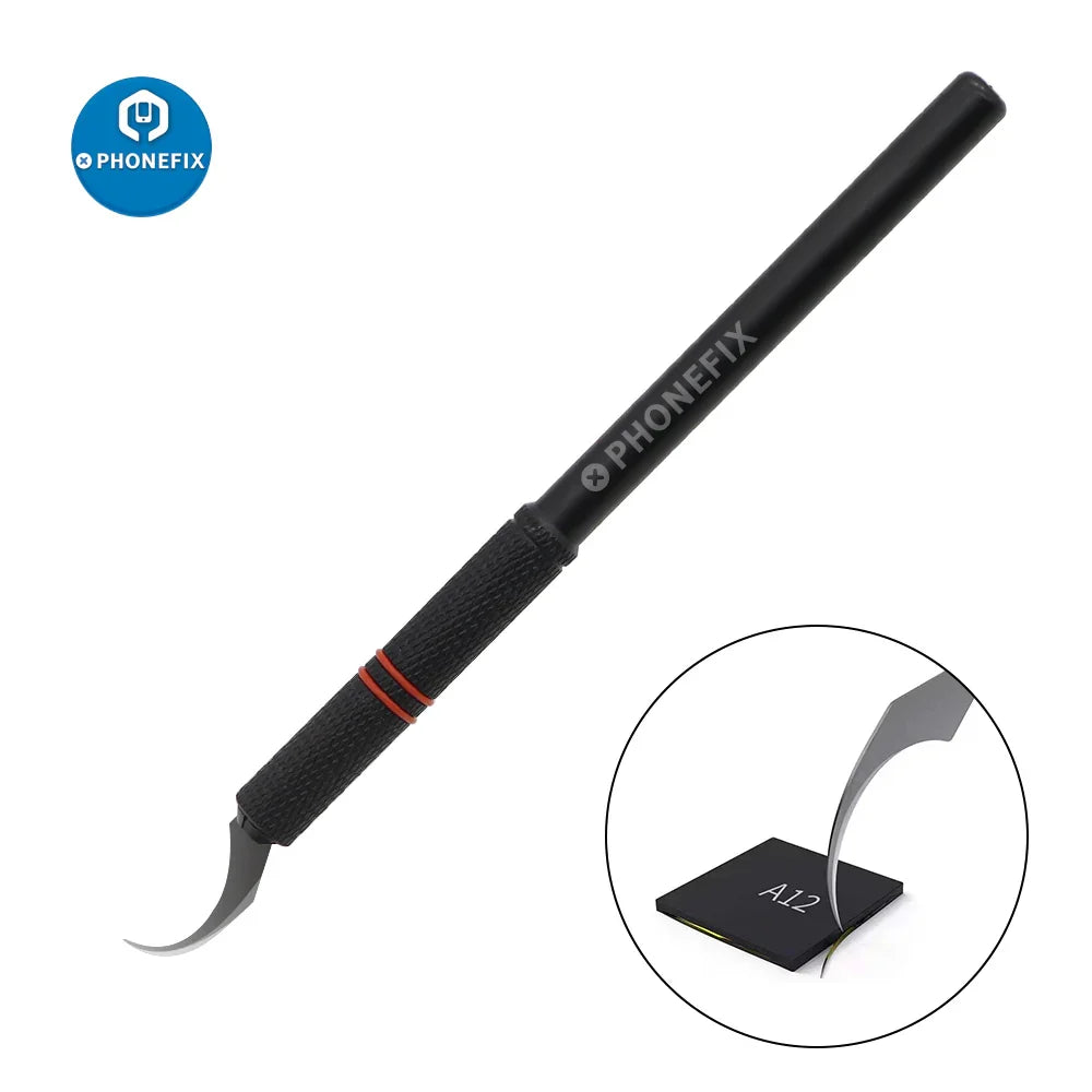 PHONEFIX WYLIE Hand Finish Blades Glue Removal CPU IC Pry Knife Set with tweezers and precision blades for electronics repair.