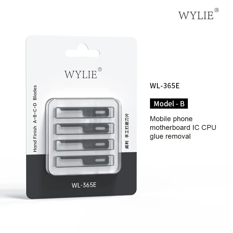 PhoneFix WYLIE hand finish blades and pry knife set for glue removal and CPU IC work, featuring precision tweezers and tools.
