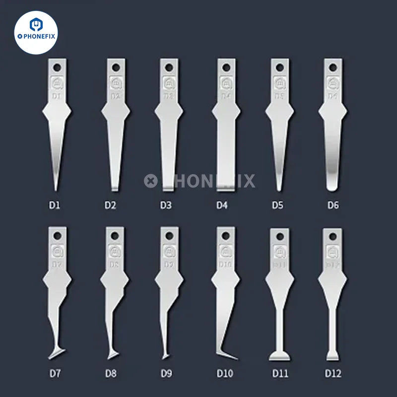PHONEFIX Amaoe D Series Blade for mobile phone repair, featuring tweezers and knife tools for glue removal and screen repair.